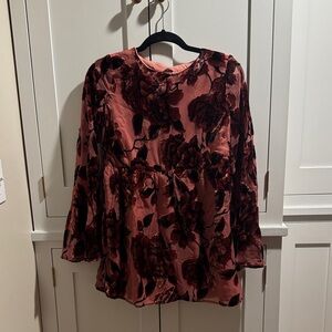 Hutch NWT Womens Rose-Print Velvet Burnout Dress- Mauve Pink